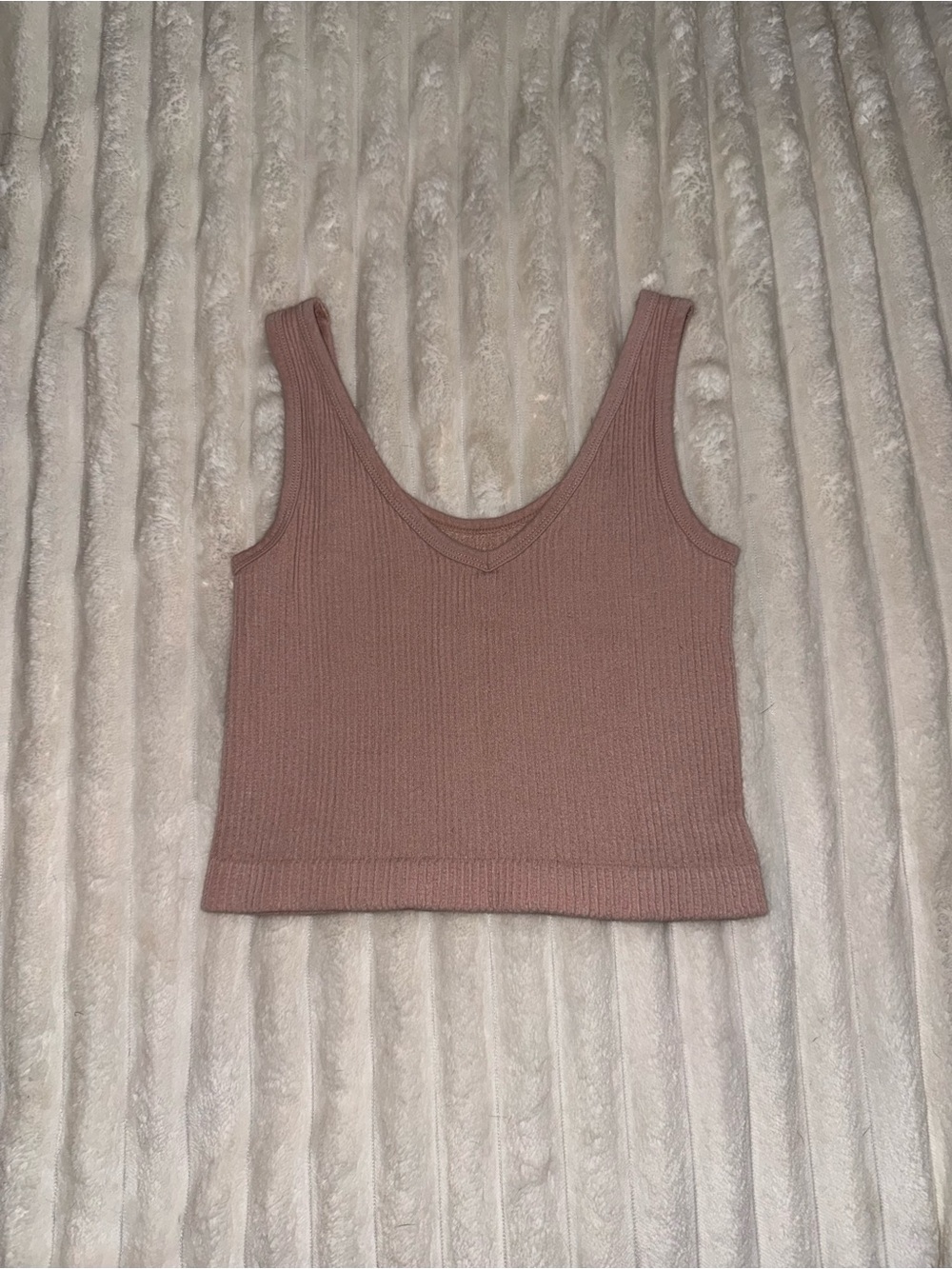 Ribbed V-Neck Sleeveless Crop Top - Tan
